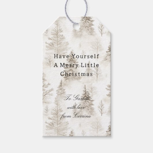 Crème Kerstbomen Cadeaulabel (Voorkant)