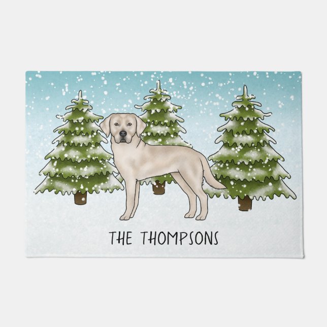 Crème Labrador Retriever Hond Custom Blue Christma Deurmat (Voorkant)