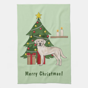 Crème Labrador Retriever Hond met kerstboom Theedoek
