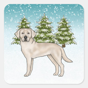 Crème Labrador Retriever Lab Hond Blauwe Kerst Vierkante Sticker