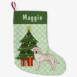 Crème Labradors Retriever Hond Met Kerstboom Kleine Kerstsok