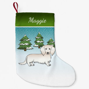 Crème Lange Haren Dachshund Cute Hond - Winterbos Kleine Kerstsok