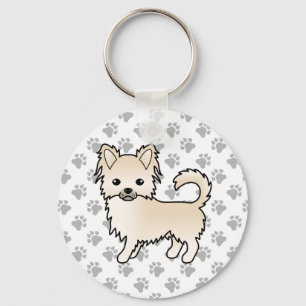 Crème Lange Jas Chihuahua Cartoon Hond & Pootjes Sleutelhanger