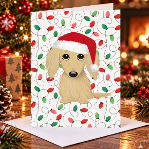 Crème Langharige Dachshund Kerstman Hond Kerstmis Feestdagen Kaart