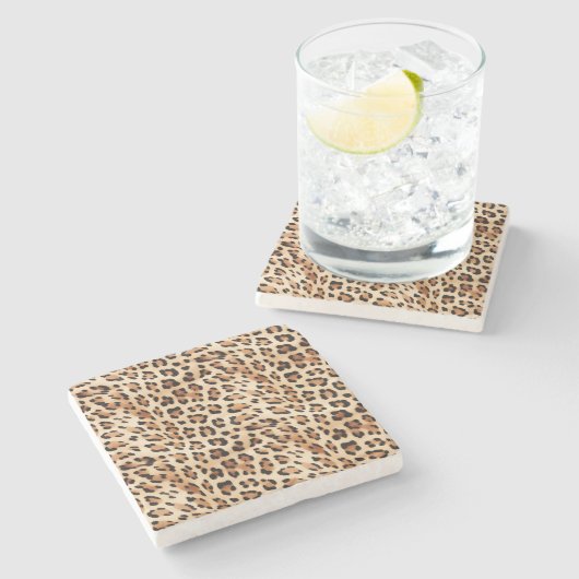 Crème Leopard Dierenprint Stenen Onderzetter (Zijkant)