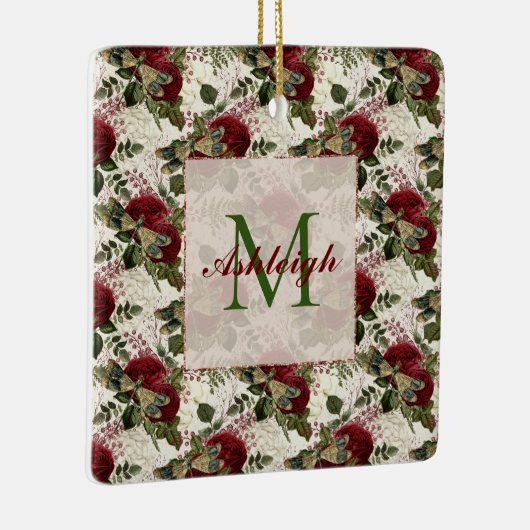 Crème Libellen en Rozen Monogram Keramisch Ornament (Rechts)