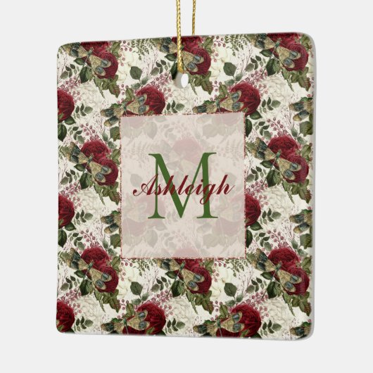 Crème Libellen en Rozen Monogram Keramisch Ornament (Links)