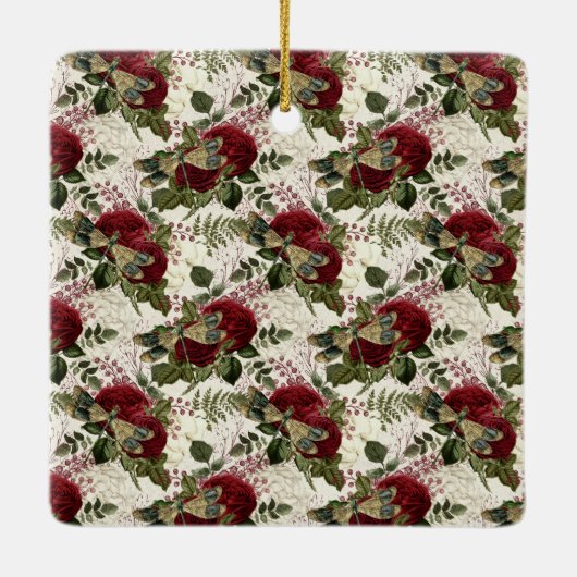 Crème Libellen en Rozen Monogram Keramisch Ornament (Achterkant)