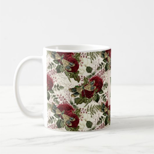 Crème Libellen en Rozen Monogram Koffiemok (Links)
