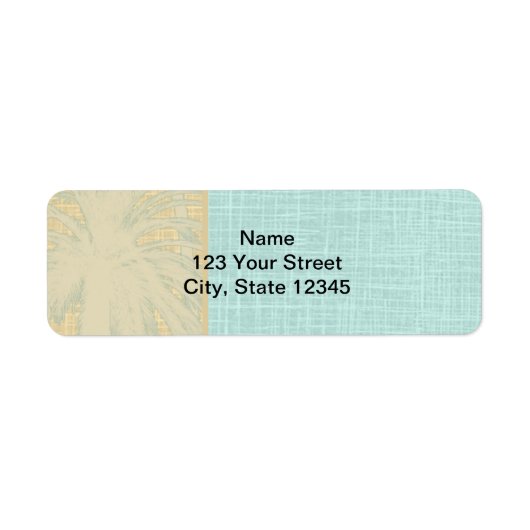 Crème Linnen en Blauwe Palmbomen Etiket (Voorkant)
