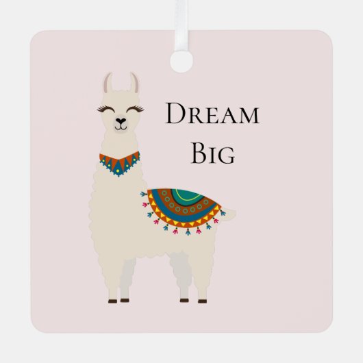 Crème Llama Metalen Ornament (Voorkant)