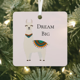 Crème Llama Metalen Ornament