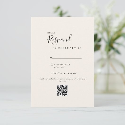 Crème Mariage moderne QR Code RSVP (Debout devant)