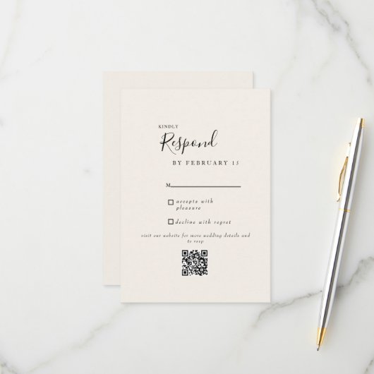 Crème Mariage moderne QR Code RSVP (Devant/Arrière en situation)