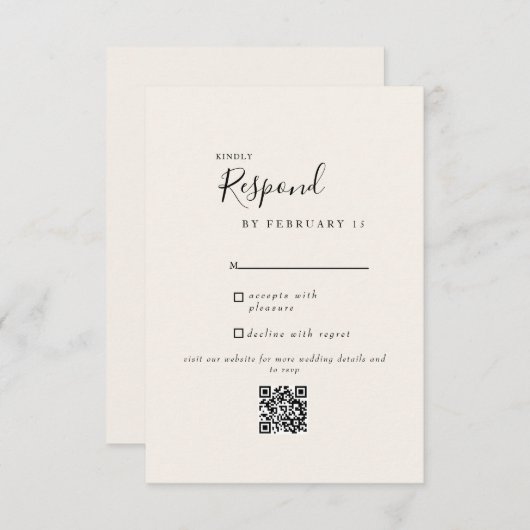 Crème Mariage moderne QR Code RSVP (Devant / Derrière)