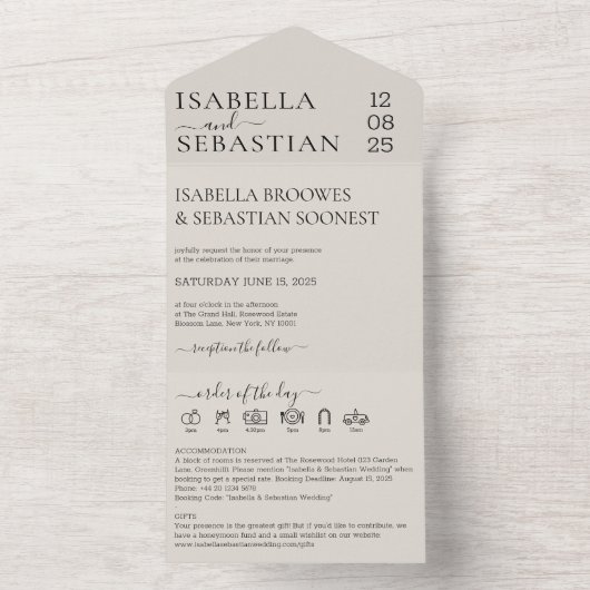 Crème mariage Tout en un invitation enregistrer la (À l'intérieur)