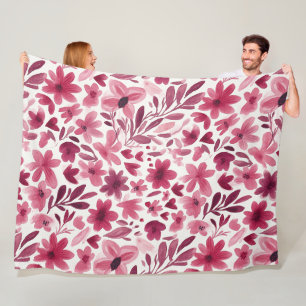 Crème Meisjesachtig Roze Rode Bloemen Harten   Fleece Deken