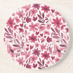 Crème Meisjesachtig Roze Rode Bloemen Harten Zandsteen Onderzetter