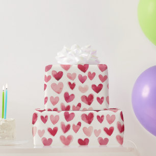 Crème Meisjesachtig Roze Rode Harten Verjaardag Cadeaupapier