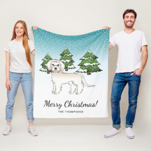 Crème Mini Goldendoodle-hond in een winterbos Fleece Deken