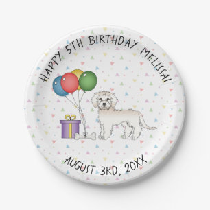 Crème Mini Goldendoodle Schattige Cartoon Hond Ver Papieren Bordje