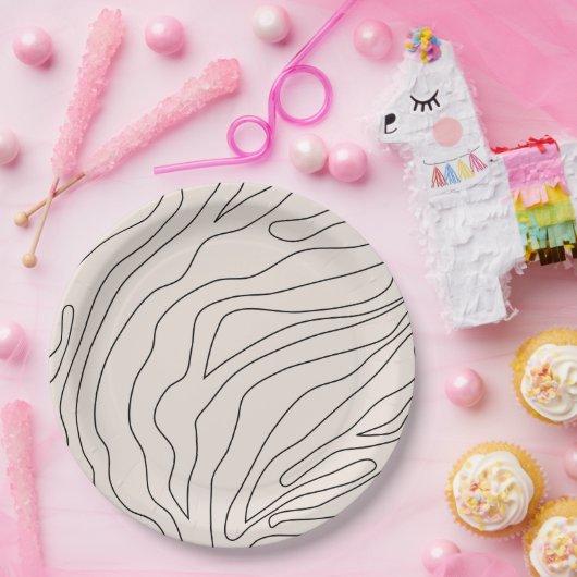 Crème minimaal Abstracte lijnen Papieren Bordje (Feest)