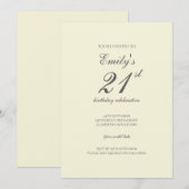 Crème Minimaliste 21ème anniversaire Invitation de (Devant / Derrière)