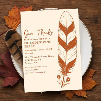 Crème Minimalistische Veer Thanksgiving-diner Kaart