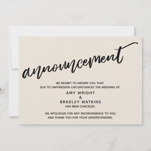 Crème moderne handgeschreven afgeblazen trouwkaart kaart (Voorkant)