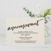 Crème moderne handgeschreven afgeblazen trouwkaart kaart (Staand voorkant)