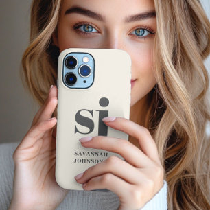 Crème monogram initiaal iPhone 13 pro max hoesje