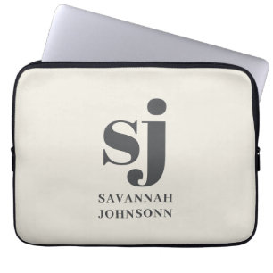 Crème monogram initiaal  laptop sleeve