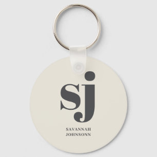 Crème monogram initiaal sleutelhanger