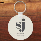 Crème monogram initiaal sleutelhanger (Voorkant)