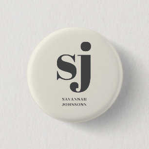 Crème monogram initialen ronde button 3,2 cm