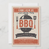 Crème Navy Oranje BBQ Feest Kaart (Voorkant)