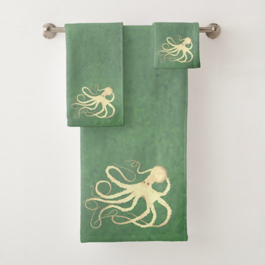 Crème octopus op zonsondergang - Bathroom Towel se Bad Handdoek (Insitu)