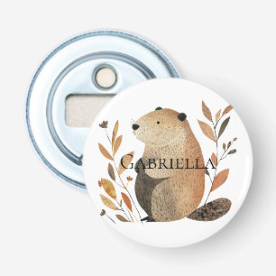 Crème Oranje Bruine Bever met Bladeren Button Flesopener