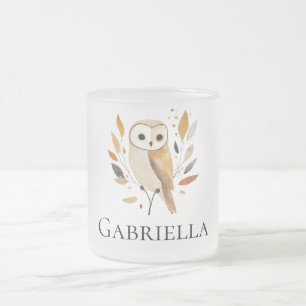 Crème Oranje Uil met bladeren Matglas Koffiemok