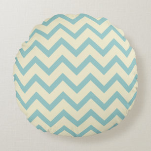 Crème & pastel Blauwgroen Chevron Zigzag Patroon Rond Kussen
