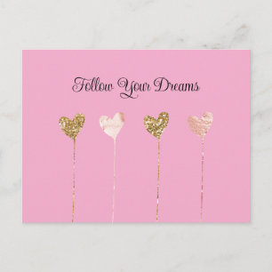 Crème Perzik Goud Glitter Roze Glam Harten Snoeren Briefkaart