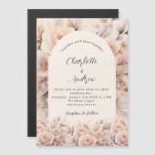 Crème perzik rozen bloemen boog luxe bruiloft magnetische uitnodiging (Voorkant / Achterkant)