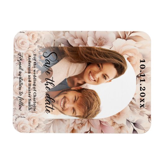 Crème perzikrozen foto boog trouwdatum Save the Da Magneet (Horizontaal)