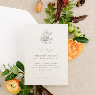 Crème Pinecone & eikels Fall Wedding Kaart