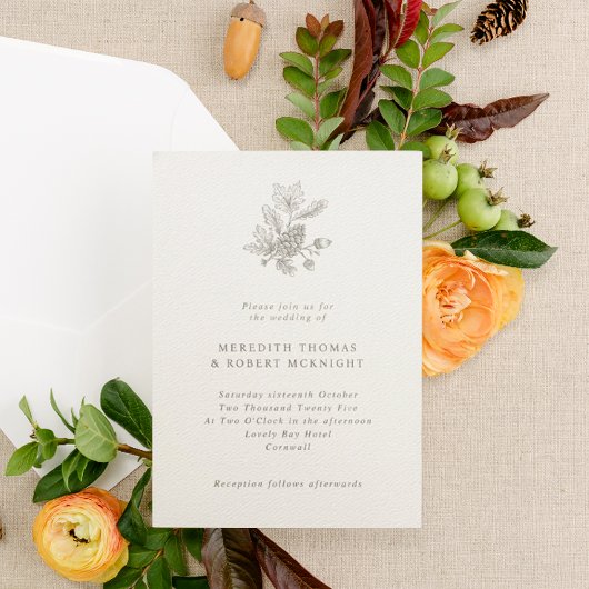 Crème Pinecone & eikels Fall Wedding Kaart