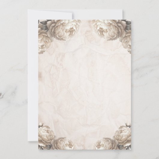 Crème Pioenbloemen rustieke bruiloft Kaart (Achterkant)