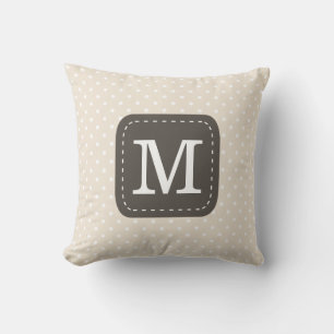 Crème Polka Dot Patroon met Custom Monogram Kussen