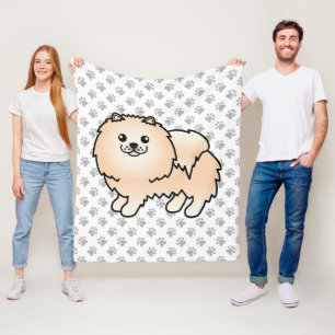 Crème Pomeranian Lieve Cartoon Hond & Klauwen Fleece Deken