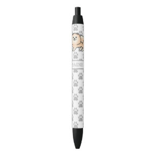 Crème Pomeranian Lieve Cartoon Hond & Naam Zwarte Inkt Pen