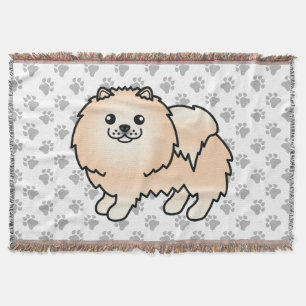 Crème Pomeranian Lieve Cartoon Hond & Pootjes Deken